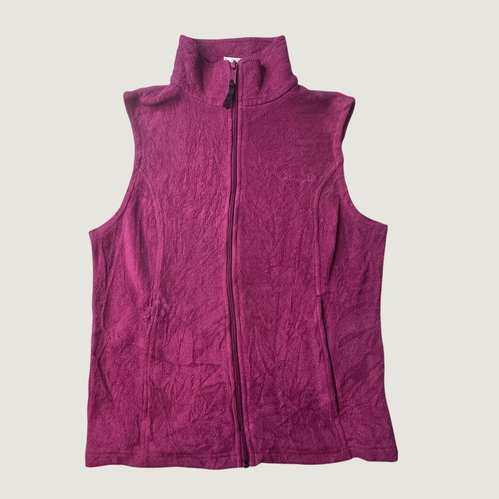 Columbia Vest Womens M WL1023 Magenta Fleece Full Zip Mock Neck Sleeveless
